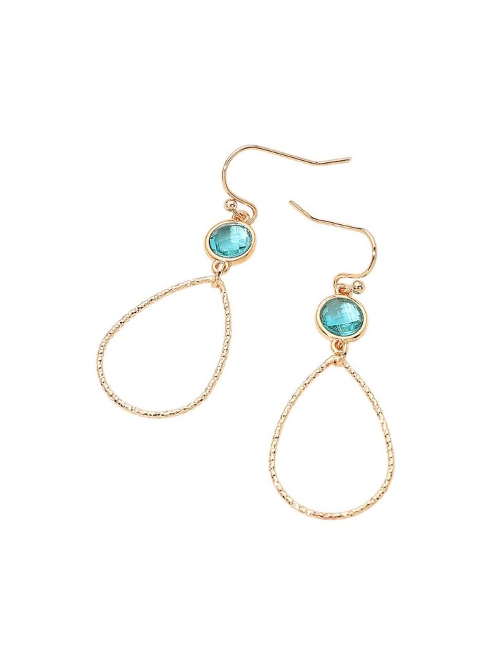 Tigerstars Turquoise Round Stone Accent Textured Wire Open Teardrop Earrings